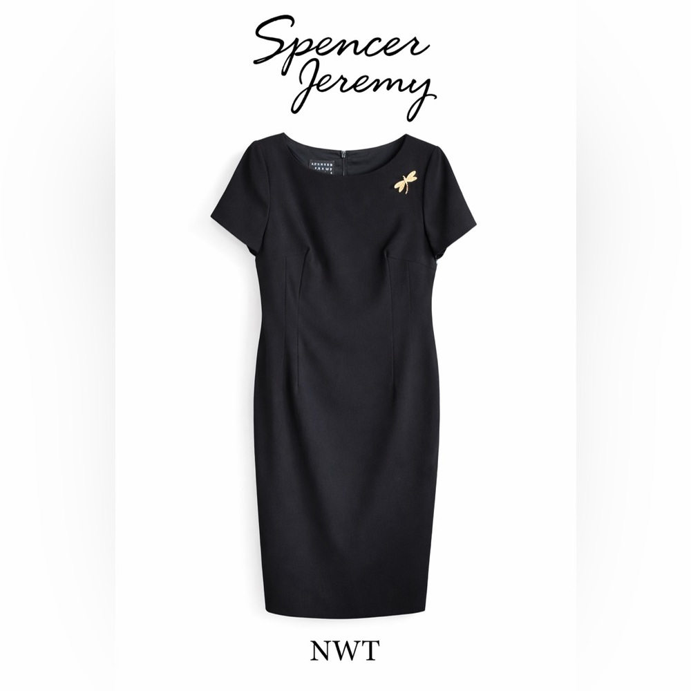 Spenser Jeremy Black Dress with Gold Dragonfly Broach Accent NWT